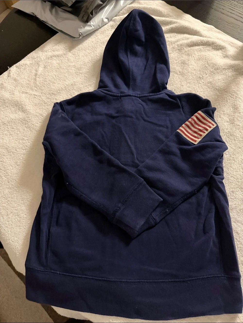 Ralph Lauren Navy Zip-Up Hoodie with Red Pony & USA Patch - Kids